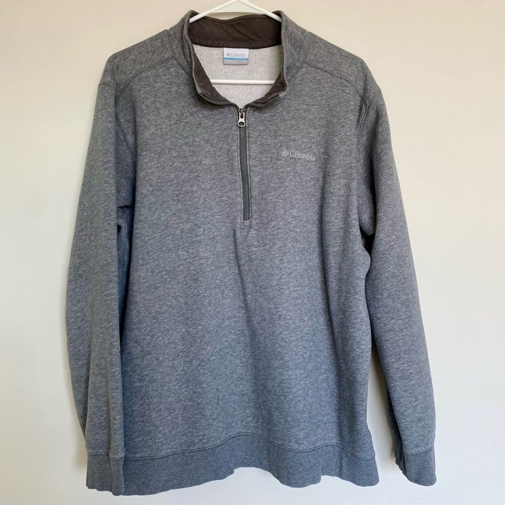 Columbia Fleece Lined 1/4 Zip Sweatshirt Long Sleeve Gray Cotton Blend Size XL
